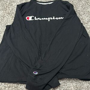 Black woman champion long sleeve tee shirt in the color black